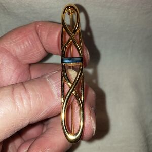 Beautiful Vintage Monet Braided Goldtone Pin with Blue Rhinestone
